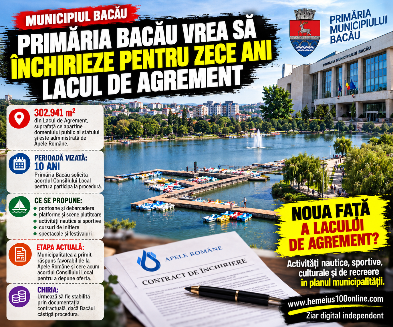 PRIMĂRIA BACĂU VREA SĂ ÎNCHIRIEZE PENTRU ZECE ANI LACUL DE AGREMENT