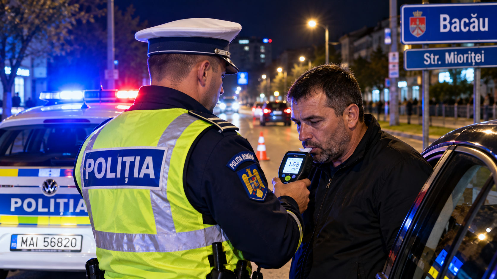 ȘOFER DIN HEMEIUȘ, REȚINUT DUPĂ CE ETILOTESTUL A INDICAT 1,58 MG/L