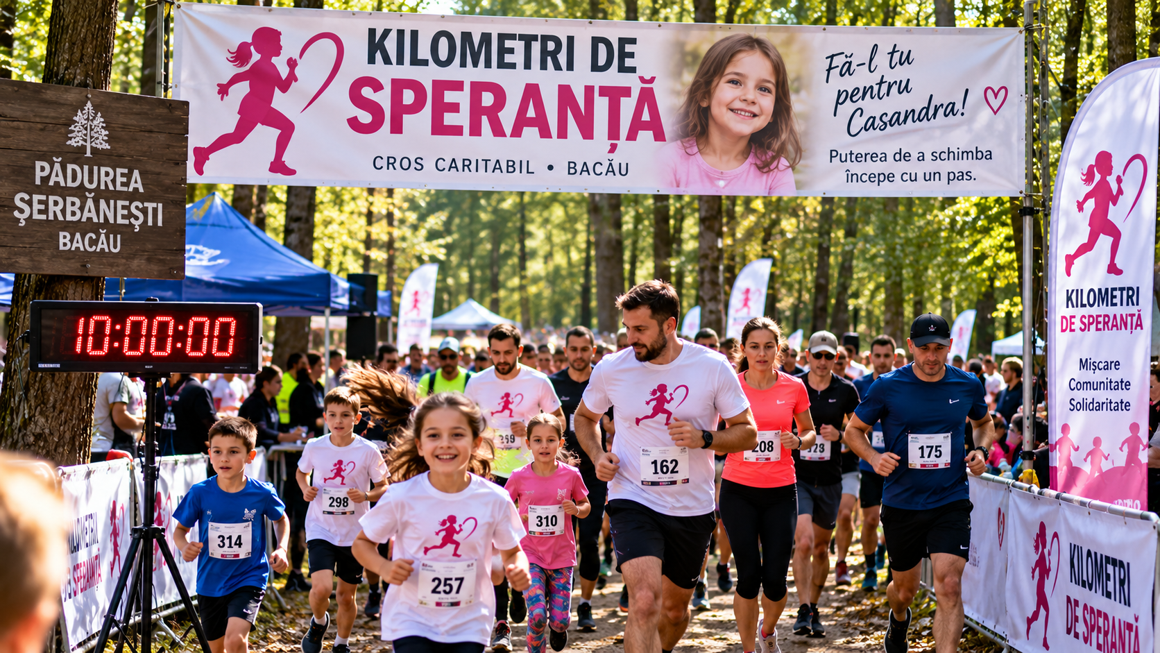 „KILOMETRI DE SPERANȚĂ”: BĂCĂUANII ALEARGĂ ASTĂZI ÎN PĂDUREA ȘERBĂNEȘTI PENTRU CASANDRA