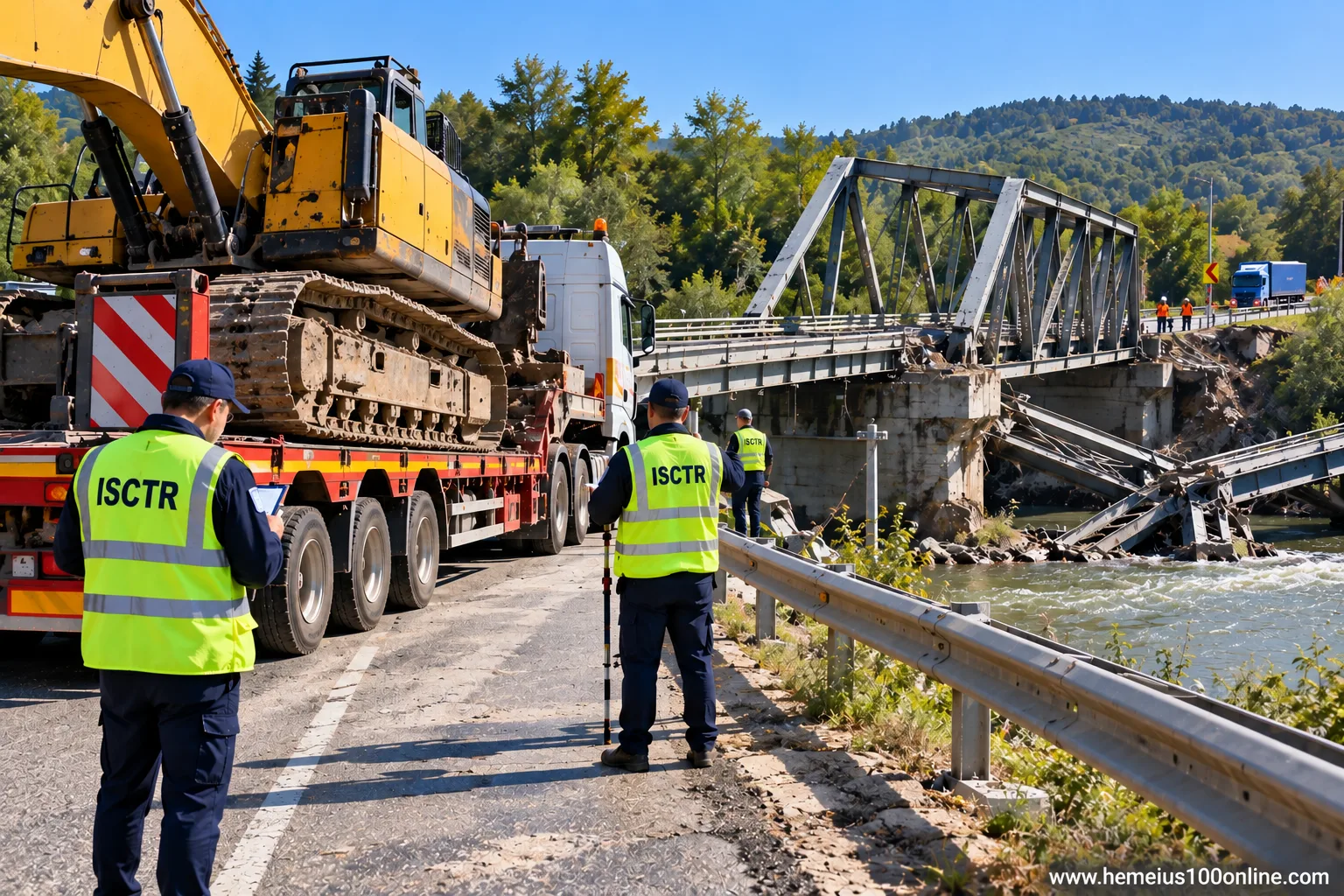 JUDEȚUL BACĂU – PODUL PRĂBUȘIT DE LA CIOBĂNUȘ: TRANSPORTATORUL A FOST SANCȚIONAT. ISCTR A CONSTATAT DEPĂȘIREA MASEI ȘI A LĂȚIMII ADMISE