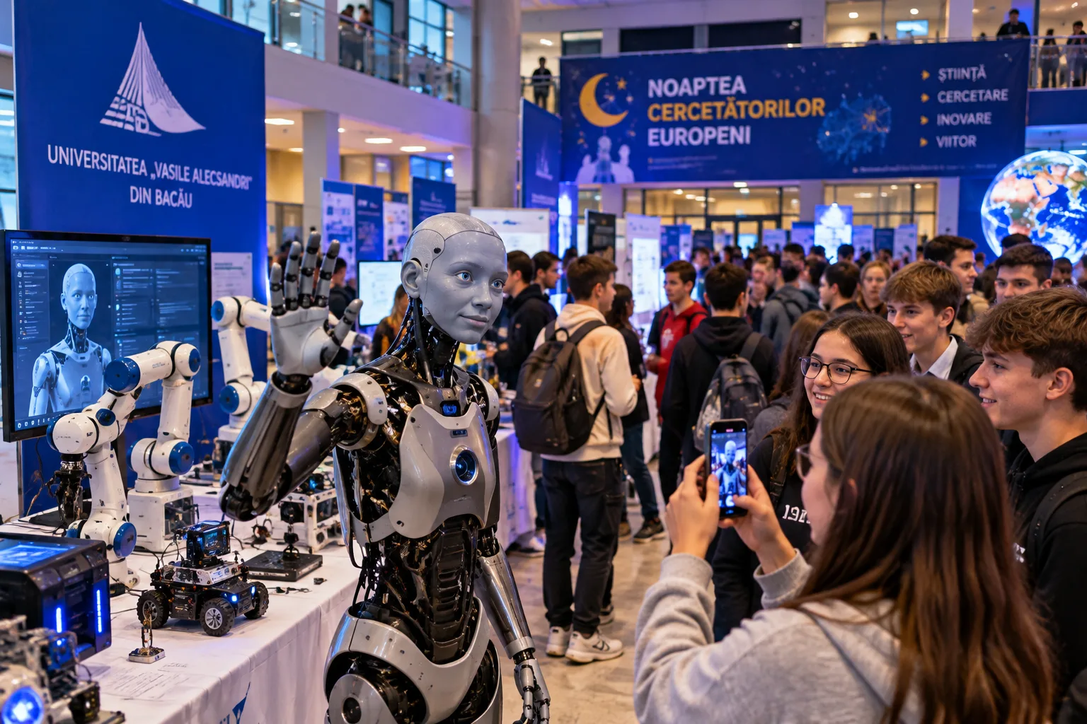 MUNICIPIUL BACĂU – EDUCAȚIE ȘI ȘTIINȚĂ: PESTE 300 DE PARTICIPANȚI LA „NOAPTEA CERCETĂTORILOR EUROPENI” DIN BACĂU: ROBOȚI, EXPERIMENTE ȘI 18 ATELIERE