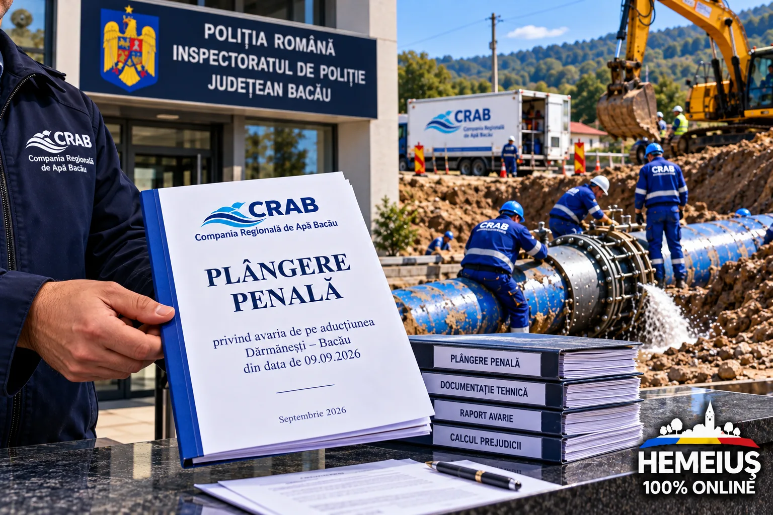 JUDEȚUL BACĂU – ALIMENTAREA CU APĂ: CRAB A DEPUS PLÂNGERE PENALĂ DUPĂ AVARIA DE PE ADUCȚIUNEA DĂRMĂNEȘTI–BACĂU