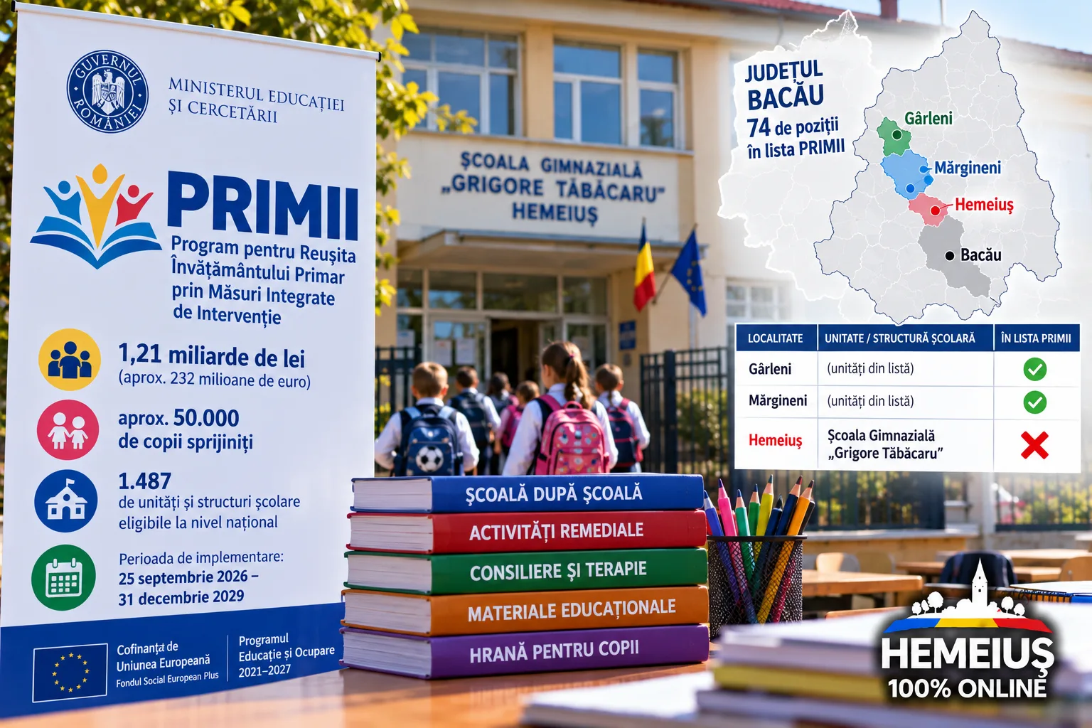 JUDEȚUL BACĂU – EDUCAȚIE: 74 DE UNITĂȚI ȘI STRUCTURI ȘCOLARE DIN JUDEȚUL BACĂU, PE LISTA PROGRAMULUI DE 1,21 MILIARDE. GÂRLENI ȘI MĂRGINENI APAR, HEMEIUȘ NU