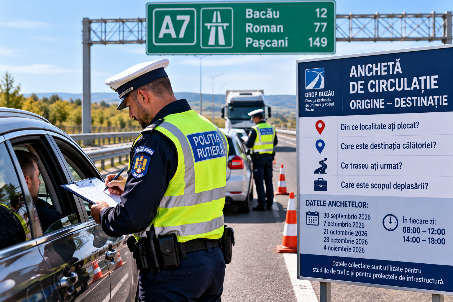 ANCHETE DE TRAFIC PE A7: UNII ȘOFERI VOR FI OPRIȚI ȘI ÎNTREBAȚI UNDE MERG. PRIMA ACȚIUNE A AVUT DEJA LOC MIERCURI, 30 SEPTEMBRIE A.C.