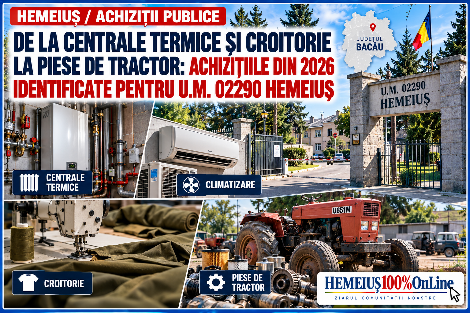 HEMEIUȘ / ACHIZIȚII PUBLICE: DE LA CENTRALE TERMICE ȘI CROITORIE LA PIESE DE TRACTOR. ACHIZIȚIILE DIN 2026 IDENTIFICATE PENTRU U.M. 02290 HEMEIUȘ