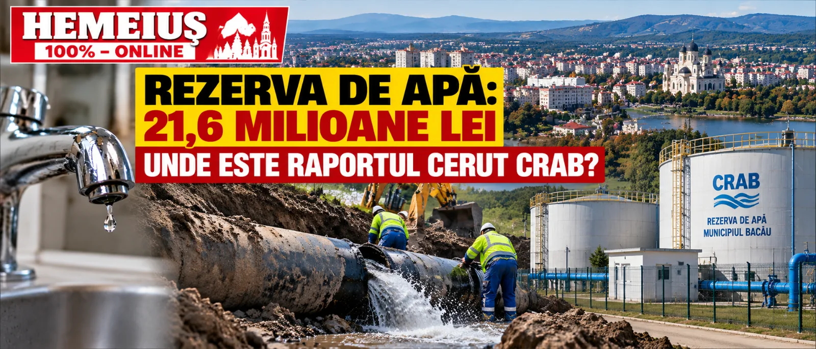 BACĂUL ARE O „REZERVĂ DE APĂ” DE 21,6 MILIOANE DE LEI. DUPĂ DOUĂ AVARII ÎNTR-O LUNĂ, UNDE ESTE RAPORTUL CERUT CRAB?