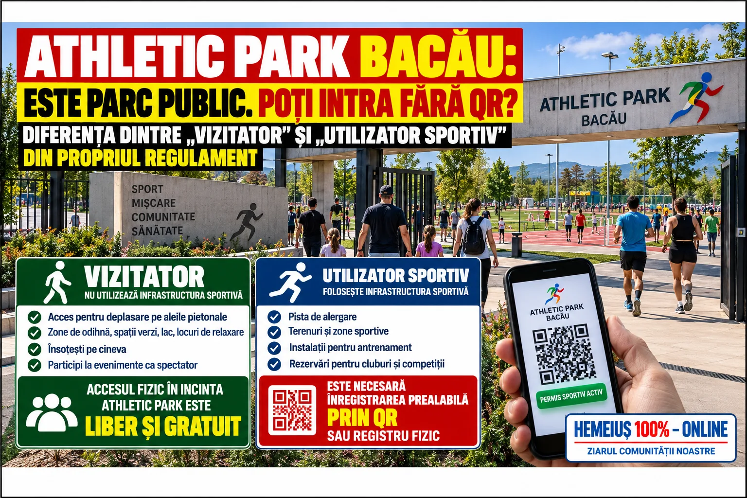 ATHLETIC PARK ESTE PARC PUBLIC. POȚI INTRA FĂRĂ QR? DIFERENȚA DINTRE „VIZITATOR” ȘI „UTILIZATOR SPORTIV” DIN PROPRIUL REGULAMENT