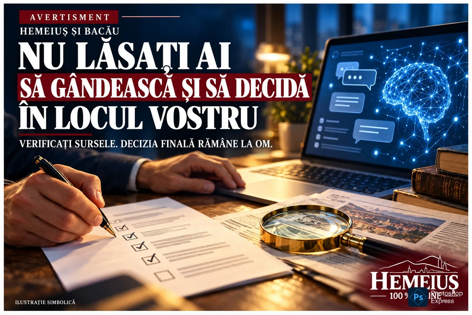 AVERTISMENT PENTRU LOCUITORII DIN HEMEIUȘ ȘI BACĂU: NU LĂSAȚI INTELIGENȚA ARTIFICIALĂ SĂ GÂNDEASCĂ ȘI SĂ DECIDĂ ÎN LOCUL VOSTRU