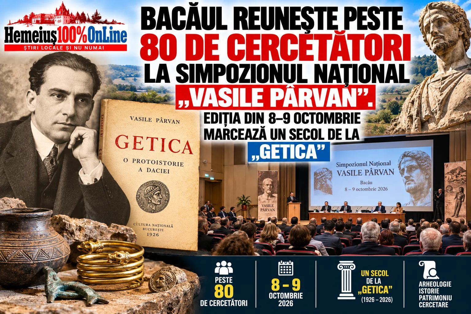 BACĂUL REUNEȘTE PESTE 80 DE CERCETĂTORI LA SIMPOZIONUL NAȚIONAL «VASILE PÂRVAN». EDIȚIA DIN 8–9 OCTOMBRIE MARCHEAZĂ UN SECOL DE LA «GETICA»