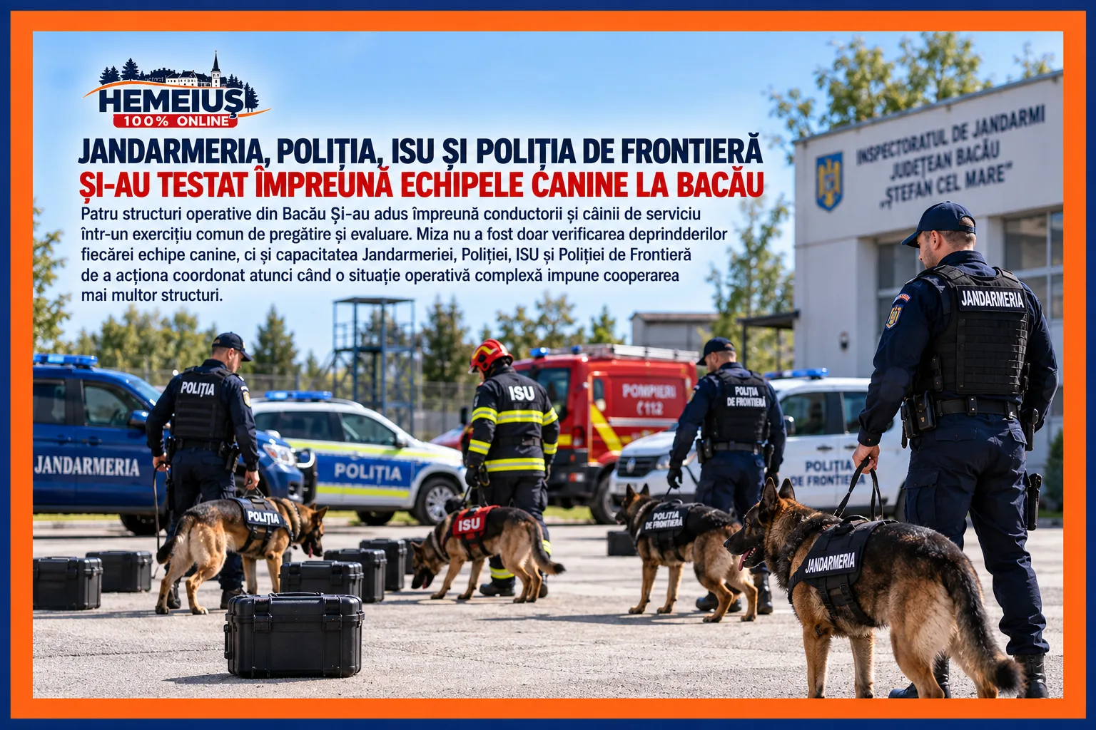 JANDARMERIA, POLIȚIA, ISU ȘI POLIȚIA DE FRONTIERĂ ȘI-AU TESTAT ÎMPREUNĂ ECHIPELE CANINE LA BACĂU