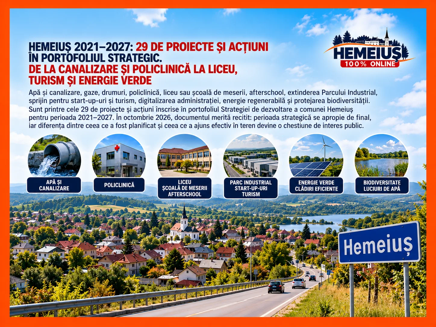 HEMEIUȘ, SPRE FINALUL STRATEGIEI 2021–2027: 29 DE PROIECTE ȘI ACȚIUNI, DE LA CANALIZARE ȘI POLICLINICĂ LA LICEU, TURISM ȘI ENERGIE VERDE