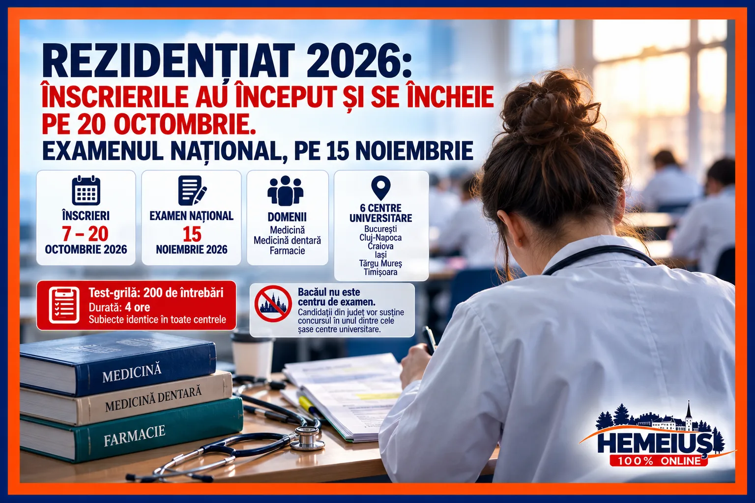 REZIDENȚIAT 2026: ÎNSCRIERILE AU ÎNCEPUT ȘI SE ÎNCHEIE PE 20 OCTOMBRIE. EXAMENUL NAȚIONAL, PE 15 NOIEMBRIE