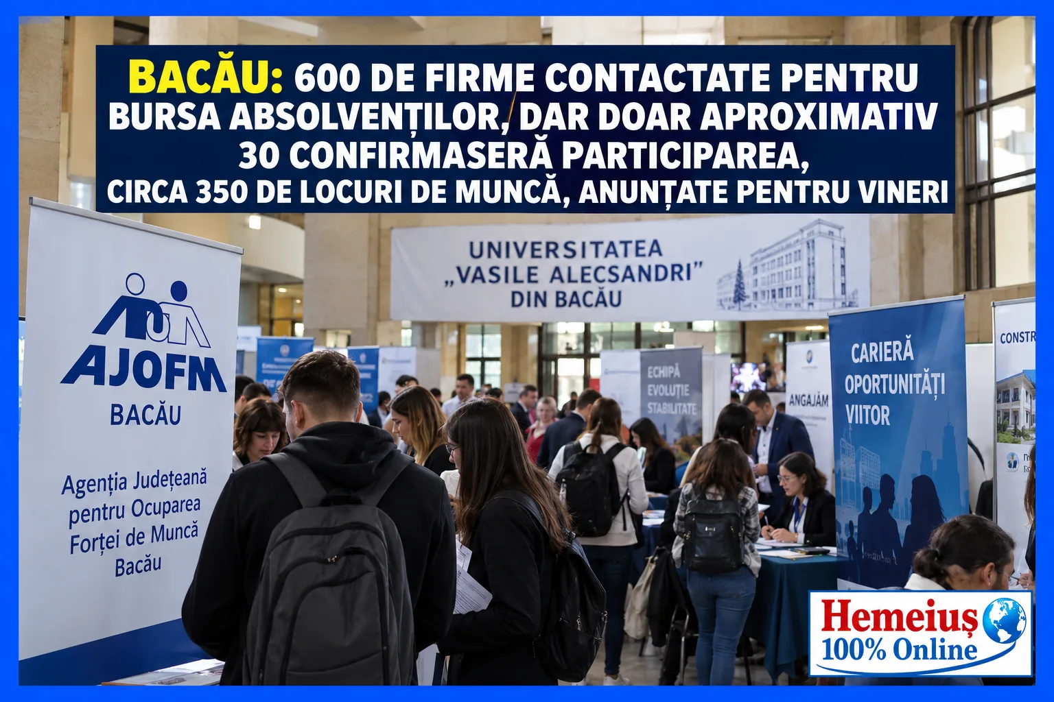 BACĂU: 600 DE FIRME CONTACTATE PENTRU BURSA ABSOLVENȚILOR, DAR DOAR APROXIMATIV 30 CONFIRMASERĂ PARTICIPAREA. CIRCA 350 DE LOCURI DE MUNCĂ, ANUNȚATE PENTRU VINERI