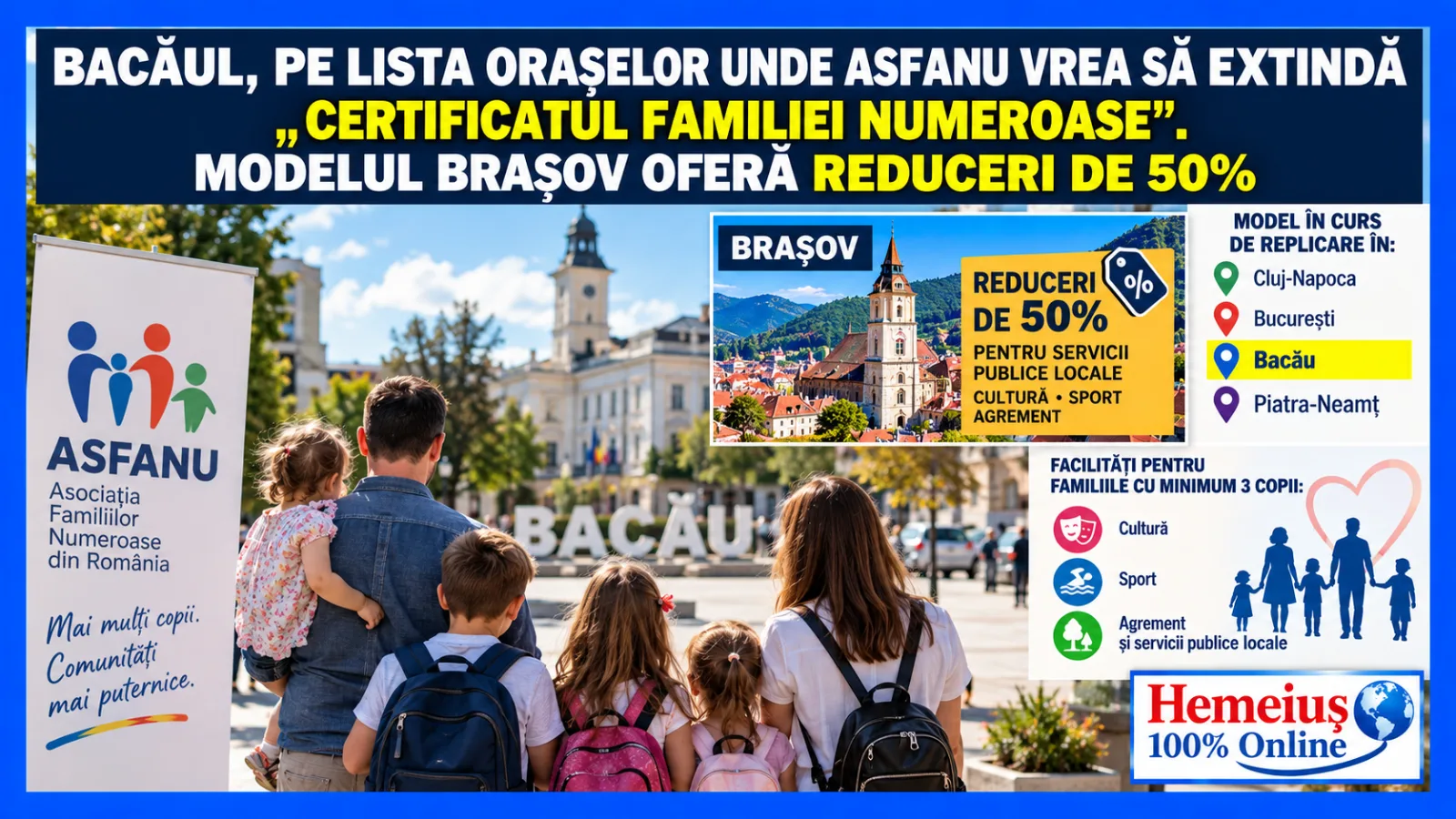 BACĂUL, PE LISTA ORAȘELOR UNDE ASFANU VREA SĂ EXTINDĂ «CERTIFICATUL FAMILIEI NUMEROASE». MODELUL BRAȘOV OFERĂ REDUCERI DE 50%