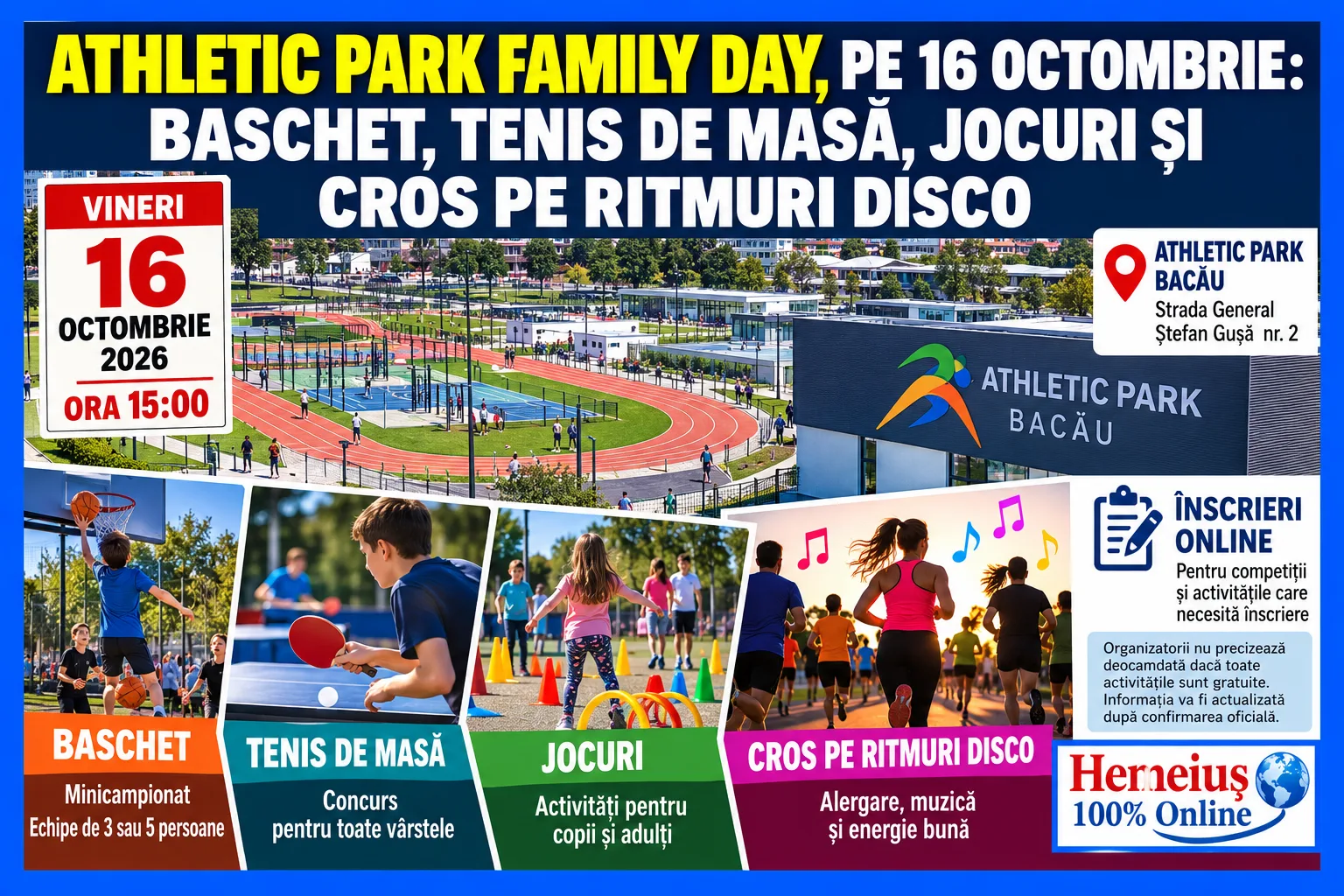 ATHLETIC PARK FAMILY DAY, PE 16 OCTOMBRIE: BASCHET, TENIS DE MASĂ, JOCURI ȘI CROS PE RITMURI DISCO