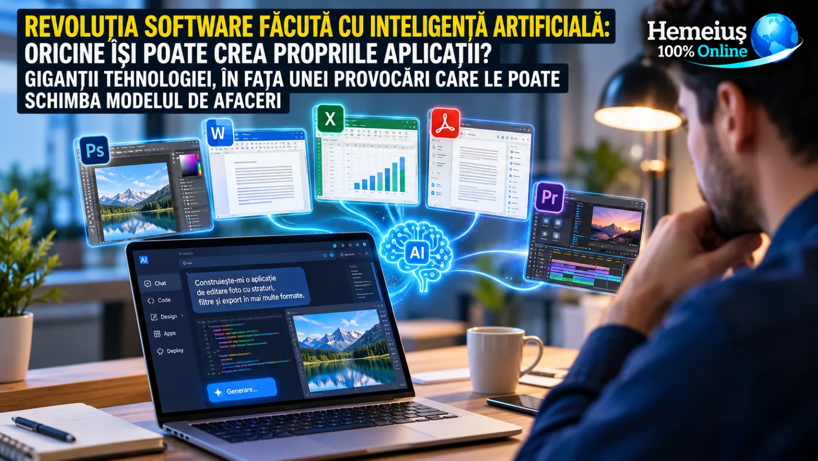 REVOLUȚIA SOFTWARE FĂCUTĂ CU INTELIGENȚĂ ARTIFICIALĂ: ORICINE ÎȘI POATE CREA PROPRIILE APLICAȚII? GIGANȚII TEHNOLOGIEI, ÎN FAȚA UNEI PROVOCĂRI CARE LE POATE SCHIMBA MODELUL DE AFACERI