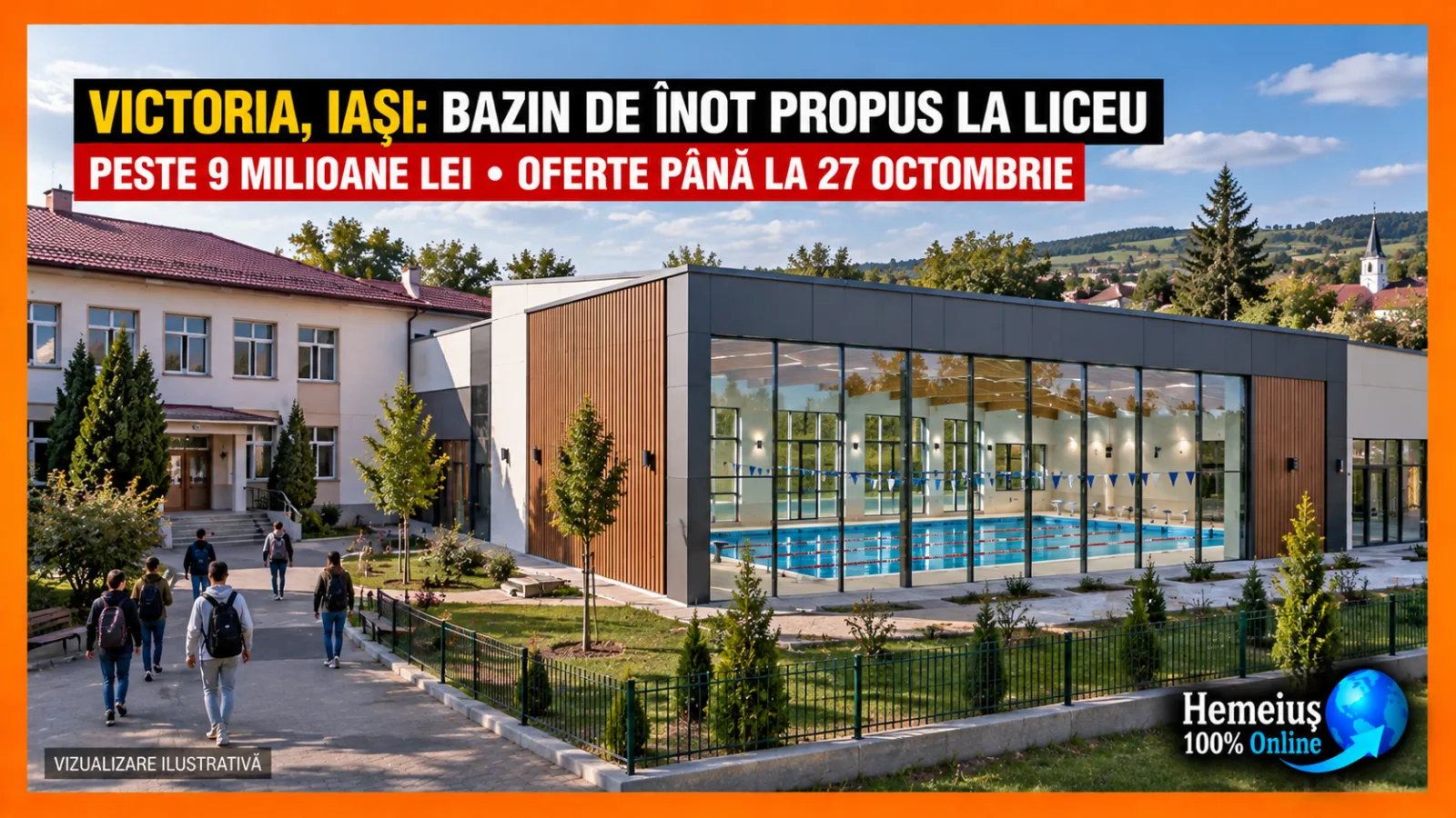 IAȘI: BAZIN DE ÎNOT DE PESTE 9 MILIOANE DE LEI LA LICEUL TEHNOLOGIC IONEL TEODOREANU DIN COMUNA VICTORIA
