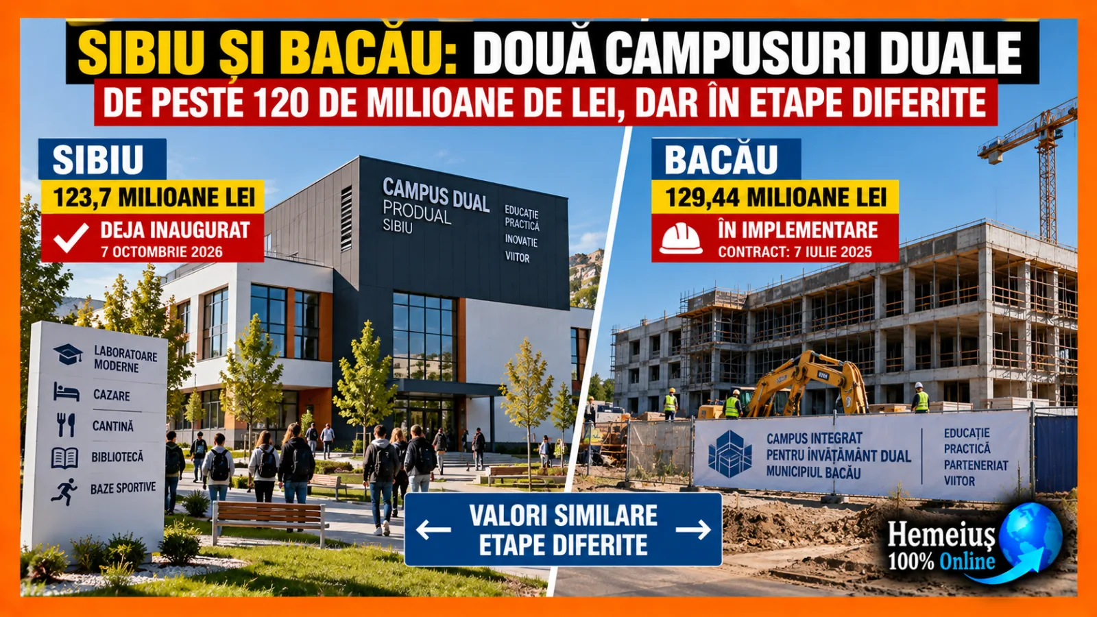 SIBIU ȘI BACĂU: DOUĂ CAMPUSURI DUALE DE PESTE 120 DE MILIOANE DE LEI, DAR ÎN ETAPE DIFERITE