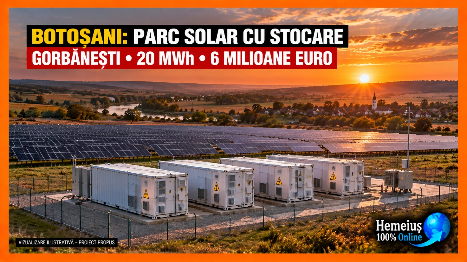 BOTOȘANI: NU DOAR PANOURI SOLARE. PROIECTUL DE LA GORBĂNEȘTI INCLUDE ȘI 20 MWh DE STOCARE ÎN BATERII