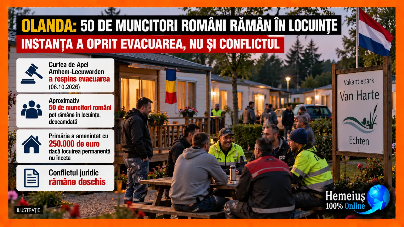 OLANDA: 50 DE MUNCITORI ROMÂNI RĂMÂN ÎN LOCUINȚE. INSTANȚA A OPRIT EVACUAREA, NU ȘI CONFLICTUL