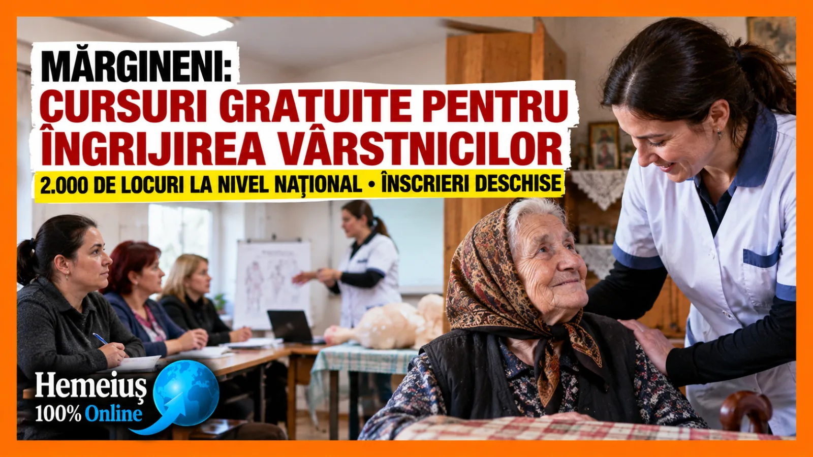 MĂRGINENI — ÎNGRIJIREA VÂRSTNICILOR POATE DEVENI O CALIFICARE PROFESIONALĂ GRATUITĂ. 2.000 DE LOCURI, CURSURI RECUNOSCUTE NAȚIONAL ȘI ÎNSCRIERI PRELUNGITE