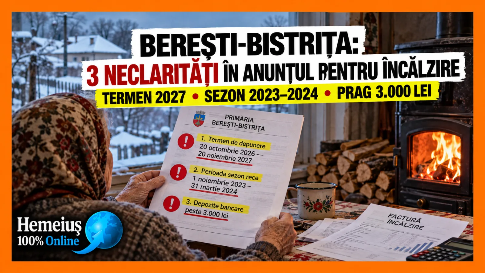 BEREȘTI-BISTRIȚA — AJUTORUL DE ÎNCĂLZIRE VINE CU TREI NECLARITĂȚI ÎN ANUNȚUL PRIMĂRIEI. UN TERMEN DIN 2027, UN SEZON DIN 2023 ȘI O LISTĂ VECHE DE EXCLUDERI