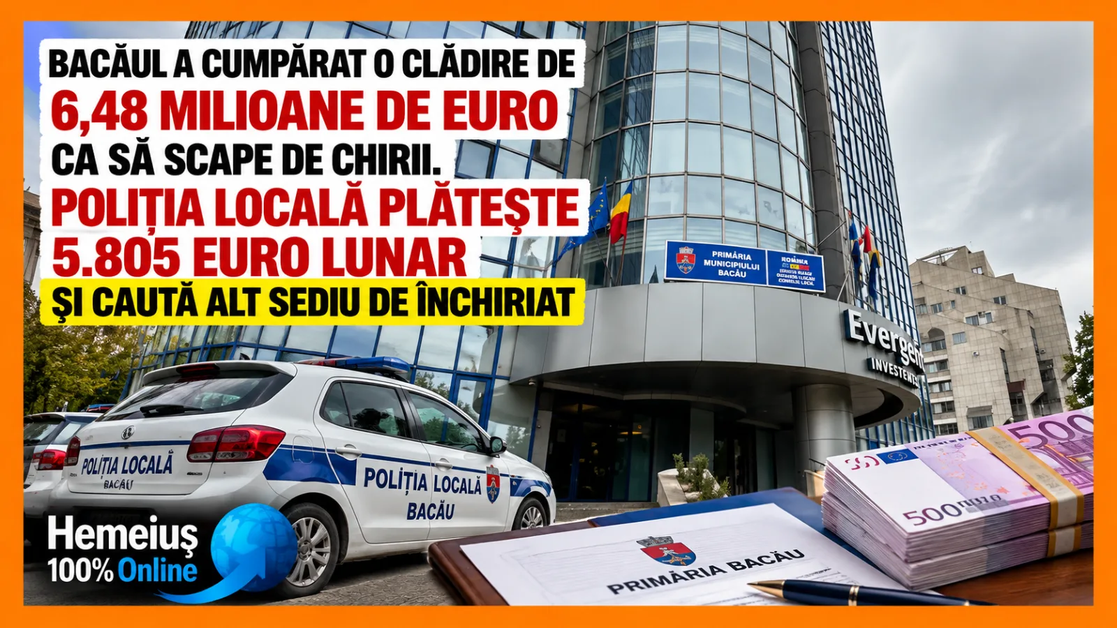 BACĂUL A CUMPĂRAT O CLĂDIRE DE 6,48 MILIOANE DE EURO CA SĂ SCAPE DE CHIRII. POLIȚIA LOCALĂ PLĂTEȘTE ÎN CONTINUARE 5.805 EURO LUNAR ȘI CAUTĂ ALT SEDIU DE ÎNCHIRIAT