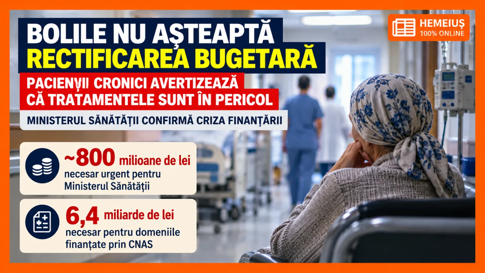 BOLILE NU AȘTEAPTĂ RECTIFICAREA BUGETARĂ. PACIENȚII CRONICI AVERTIZEAZĂ CĂ TRATAMENTELE SUNT ÎN PERICOL, IAR MINISTERUL SĂNĂTĂȚII CONFIRMĂ CRIZA FINANȚĂRII