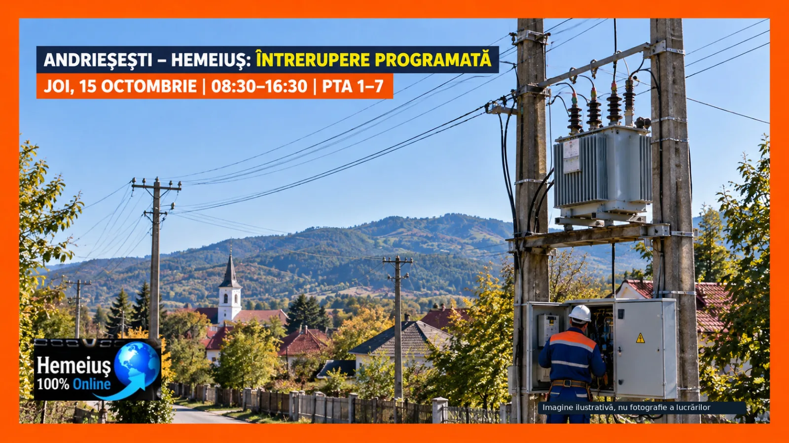 JOI, 15 OCTOMBRIE, OPT ORE DE ÎNTRERUPERE PROGRAMATĂ A ENERGIEI ELECTRICE ÎN ZONA ANDRIEȘEȘTI–HEMEIUȘ. ȘAPTE POSTURI DE TRANSFORMARE, INCLUSE ÎN PROGRAMUL DELGAZ GRID