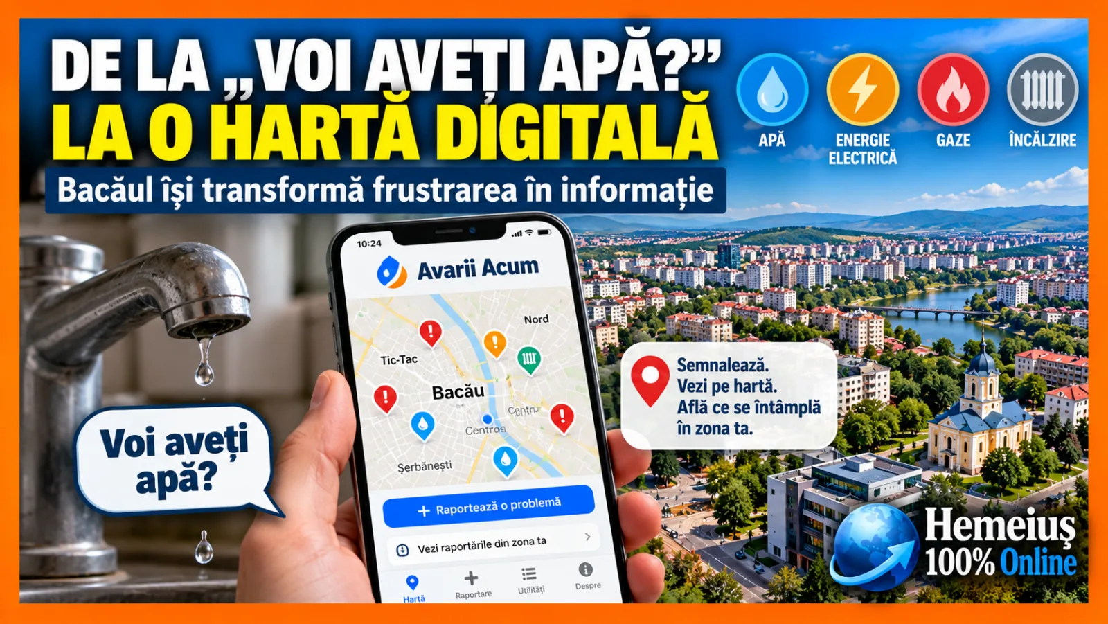 DE LA „VOI AVEȚI APĂ?” LA O HARTĂ DIGITALĂ A AVARIILOR. UN INFORMATICIAN DIN BACĂU TRANSFORMĂ NEPUTINȚA VECINILOR ÎN INFORMAȚIE UTILĂ