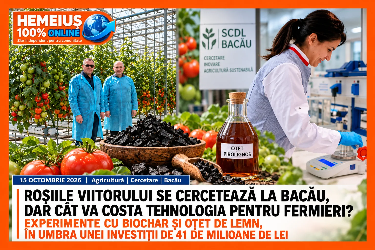 ROȘIILE VIITORULUI SE CERCETEAZĂ LA BACĂU, DAR CÂT VA COSTA TEHNOLOGIA PENTRU FERMIERI? EXPERIMENTE CU BIOCHAR ȘI OȚET DE LEMN, ÎN UMBRA UNEI INVESTIȚII DE 41 DE MILIOANE DE LEI
