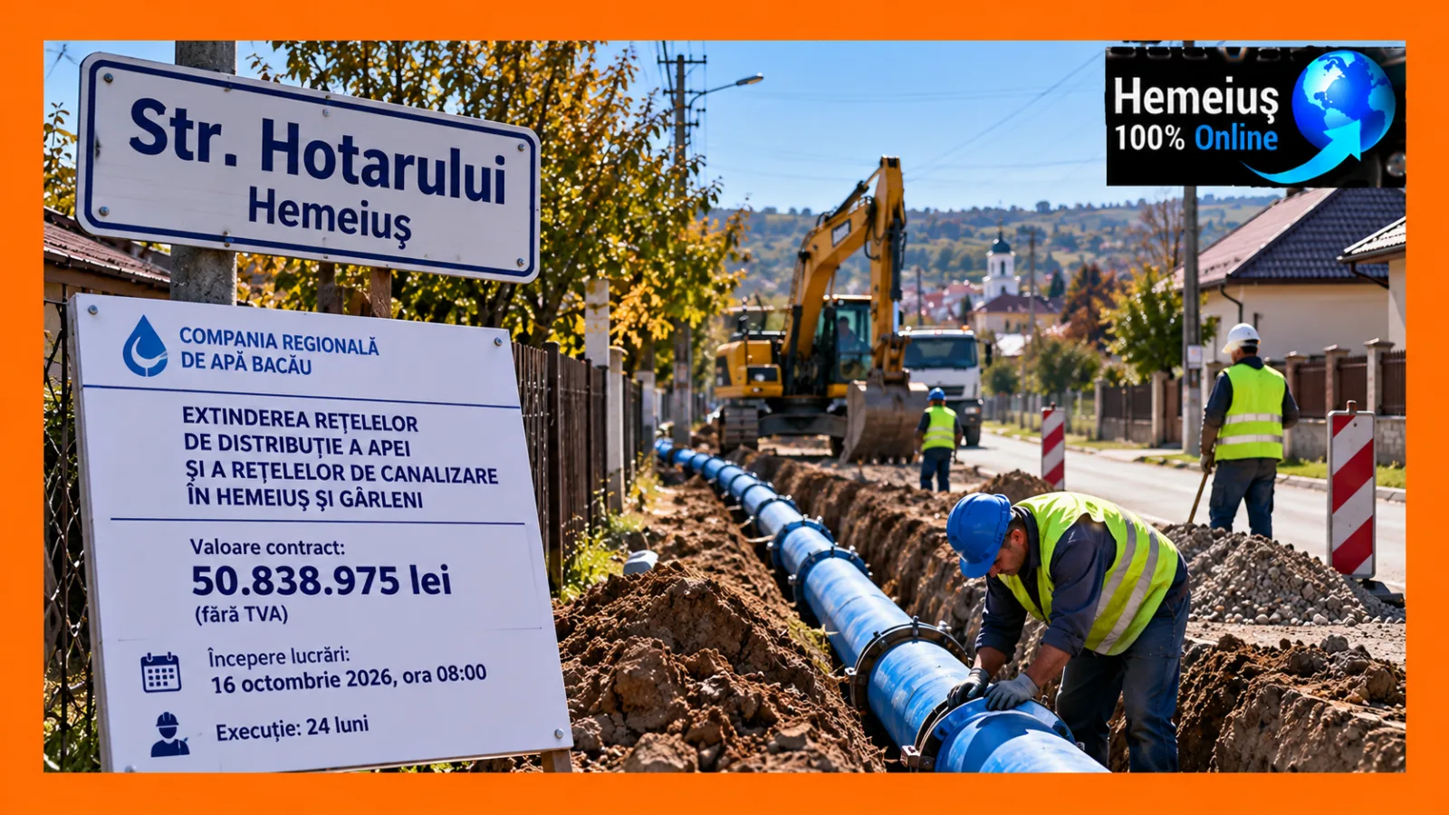 PE STRADA HOTARULUI DIN HEMEIUȘ, APA INTRĂ ÎN PLANUL DE LUCRĂRI: O INVESTIȚIE DE PESTE 50 DE MILIOANE DE LEI AJUNGE ÎNTR-O NOUĂ ETAPĂ