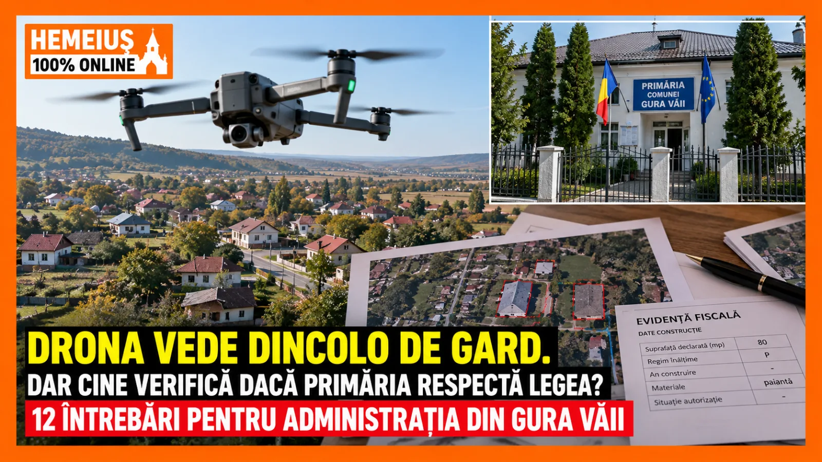 DRONA VEDE DINCOLO DE GARD. DAR CINE VERIFICĂ DACĂ PRIMĂRIA RESPECTĂ LEGEA? 12 ÎNTREBĂRI PENTRU ADMINISTRAȚIA DIN GURA VĂII