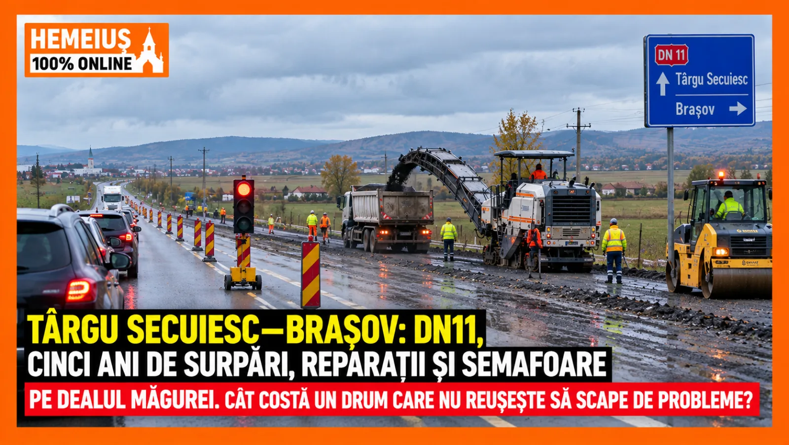 TÂRGU SECUIESC–BRAȘOV: DN11, LA 8 GRADE, PRINTRE UMEZEALĂ ȘI NOROI. ȘANTIERUL CU RESTRICȚII PUBLICE ȘI CONTRACTE ÎNCĂ NECLARIFICATE