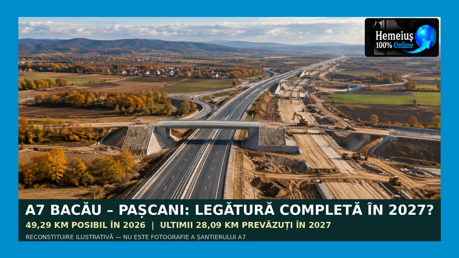 HEMEIUȘENII VOR PUTEA CIRCULA PE AUTOSTRADĂ DE LA BACĂU PÂNĂ LA PAȘCANI, CAP-COADĂ, ABIA ÎN 2027. PRIMII 49 DE KILOMETRI AI (A7) AR PUTEA FI DESCHIȘI ÎN 2026, DAR ULTIMII 28 KM RĂMÂN PENTRU ANUL VIITOR