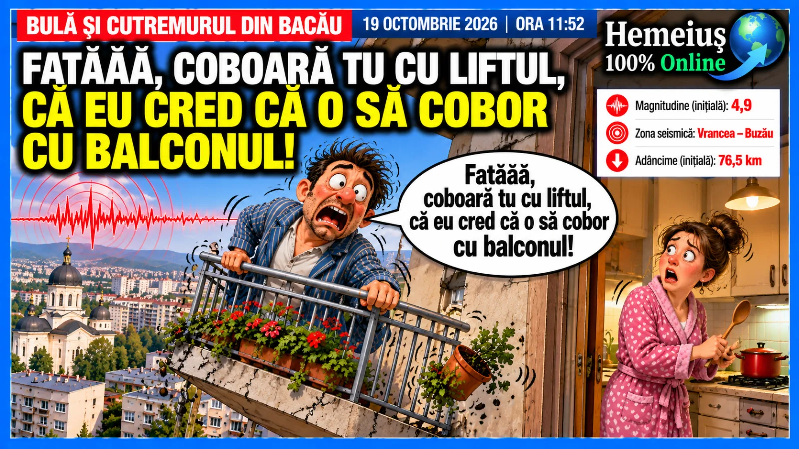 😂🤣 LA CUTREMURUL DIN 19 OCTOMBRIE A.C., BULĂ A VRUT SĂ COBOARE DIN BLOC CU BALCONUL! 😂🤣