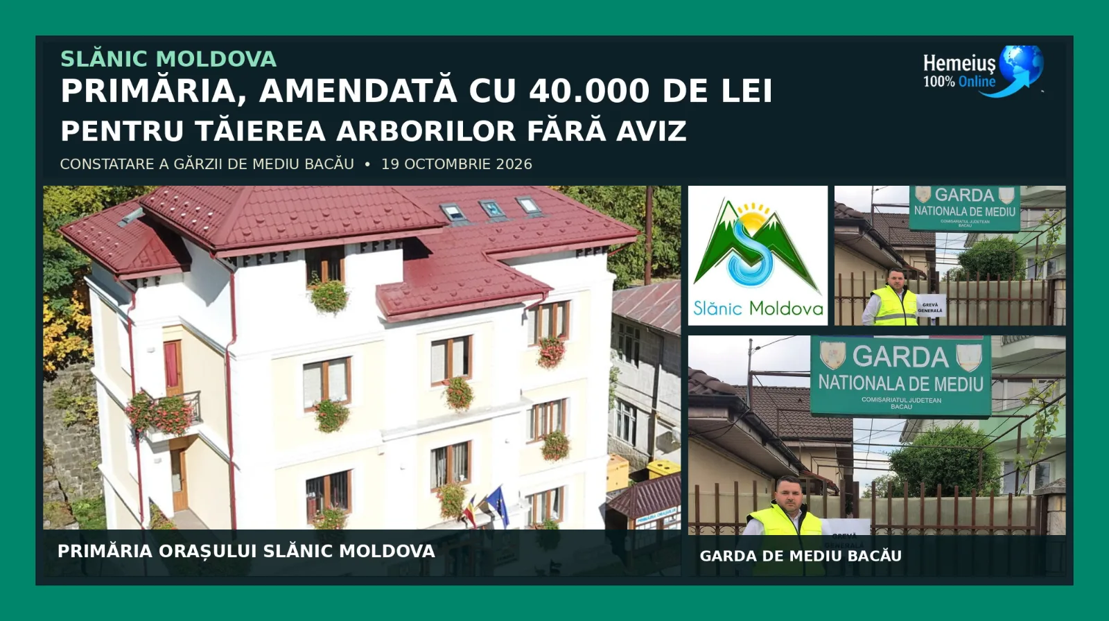 LA SLĂNIC - MOLDOVA, CEI CARE TREBUIAU SĂ PROTEJEZE ARBORII AU FOST AMENDAȚI PENTRU TĂIEREA LOR. 40.000 DE LEI SANCȚIUNE, DAR COPACII NU SE ÎNTORC