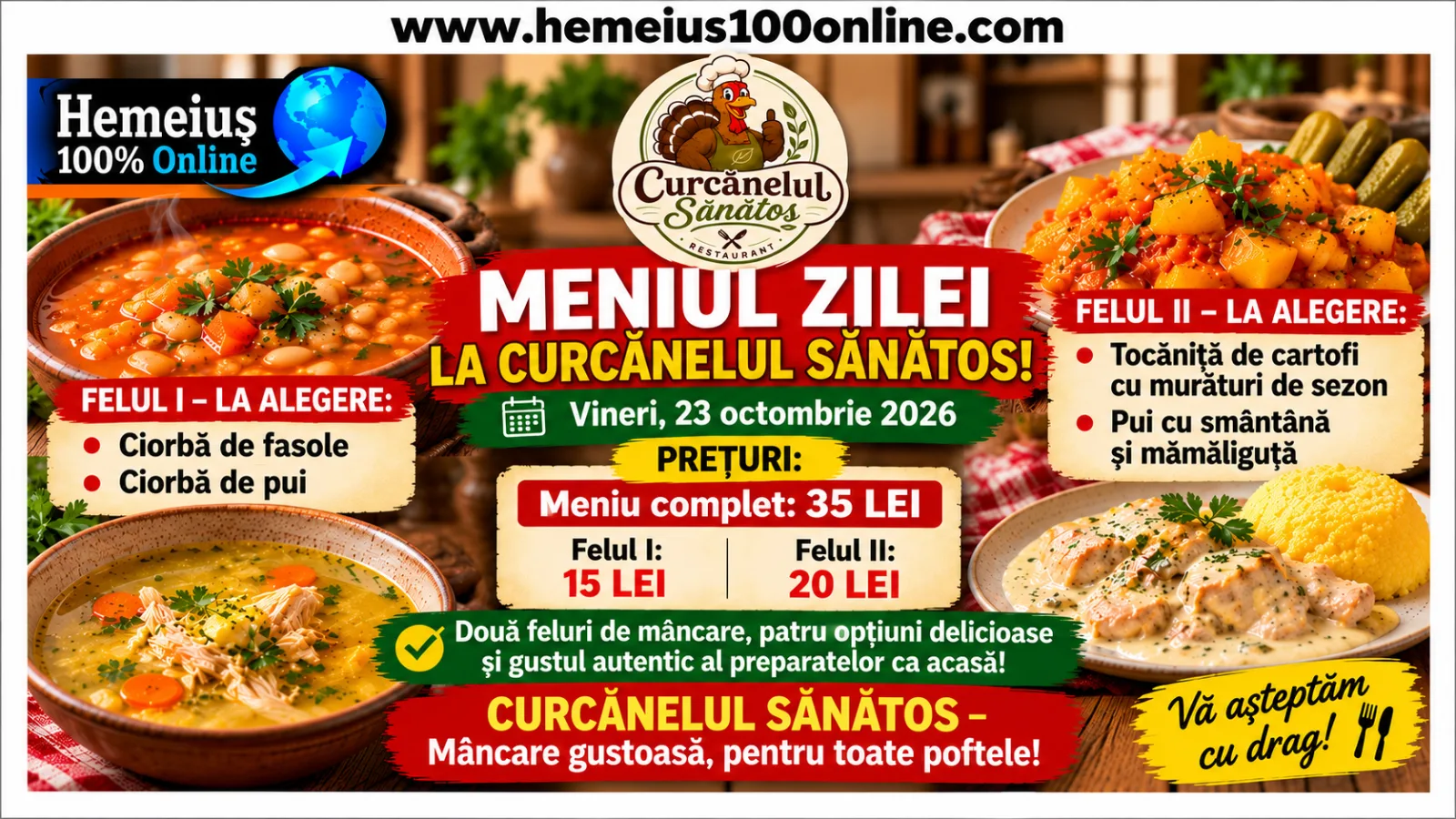 VIITORUL GASTRONOMIC DIN 23 OCTOMBRIE SUNĂ BINE!