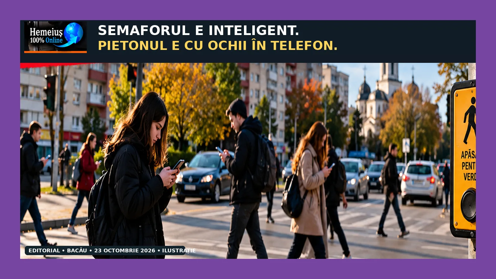 EDITORIAL AMAR DE BACĂU: Semaforul e inteligent. Pietonul e cu ochii în telefon. Cine mai vede orașul în care trăim?