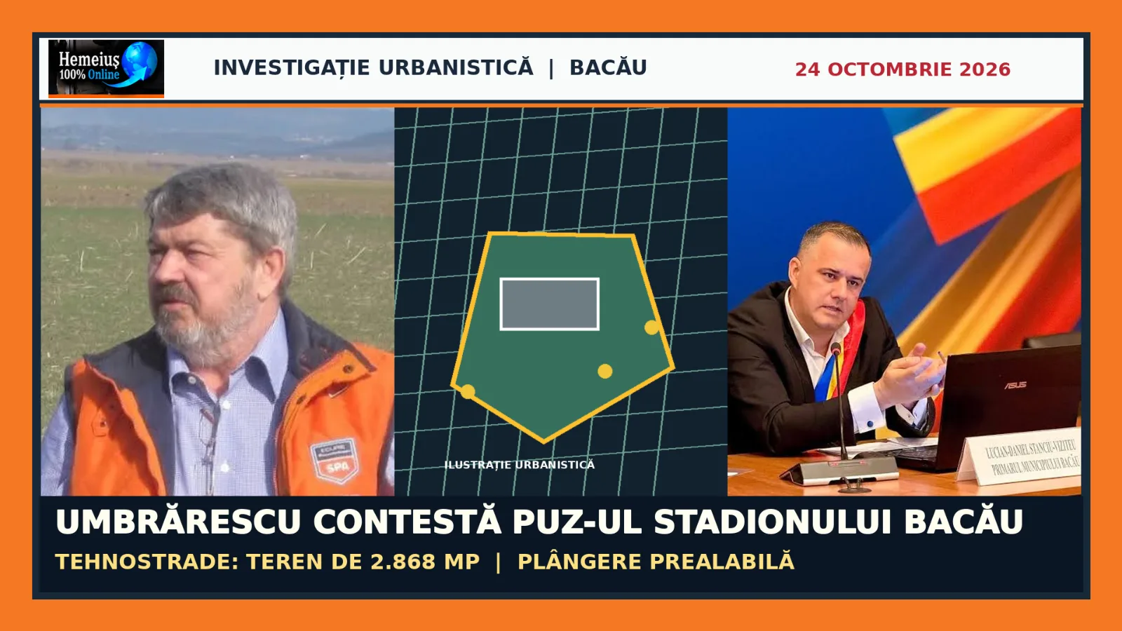 UMBRĂRESCU CONTESTĂ PUZ-UL STADIONULUI BACĂU. TEHNOSTRADE RECLAMĂ PLANURILE PRIMĂRIEI PENTRU TERENUL SĂU