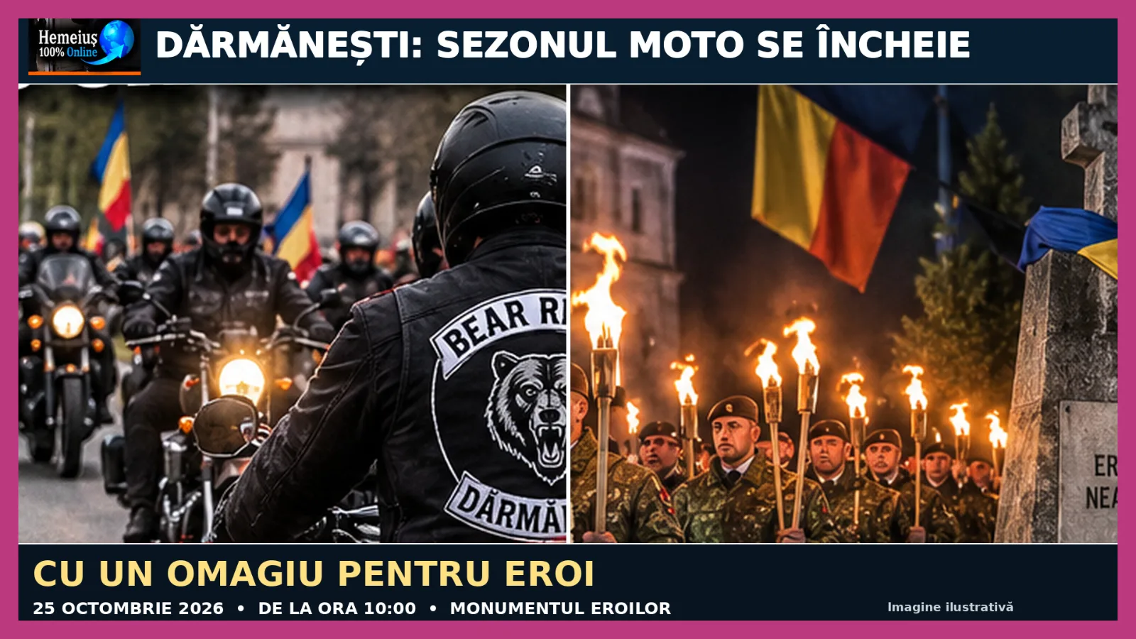 DĂRMĂNEȘTI: SEZONUL MOTO SE ÎNCHEIE CU UN OMAGIU PENTRU EROI. PROGRAMUL DIN 25 OCTOMBRIE
