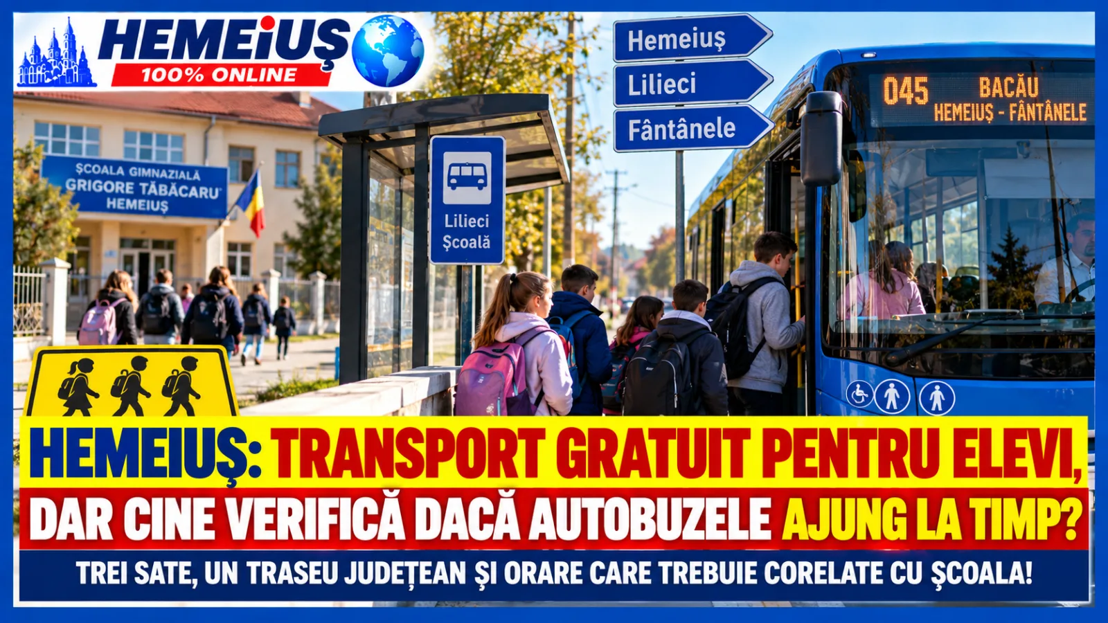 HEMEIUȘ: TRANSPORT GRATUIT PENTRU ELEVI, DAR CINE VERIFICĂ DACĂ AUTOBUZELE AJUNG LA TIMP? TREI SATE, UN TRASEU JUDEȚEAN ȘI ORARE CARE TREBUIE CORELATE CU ȘCOALA!