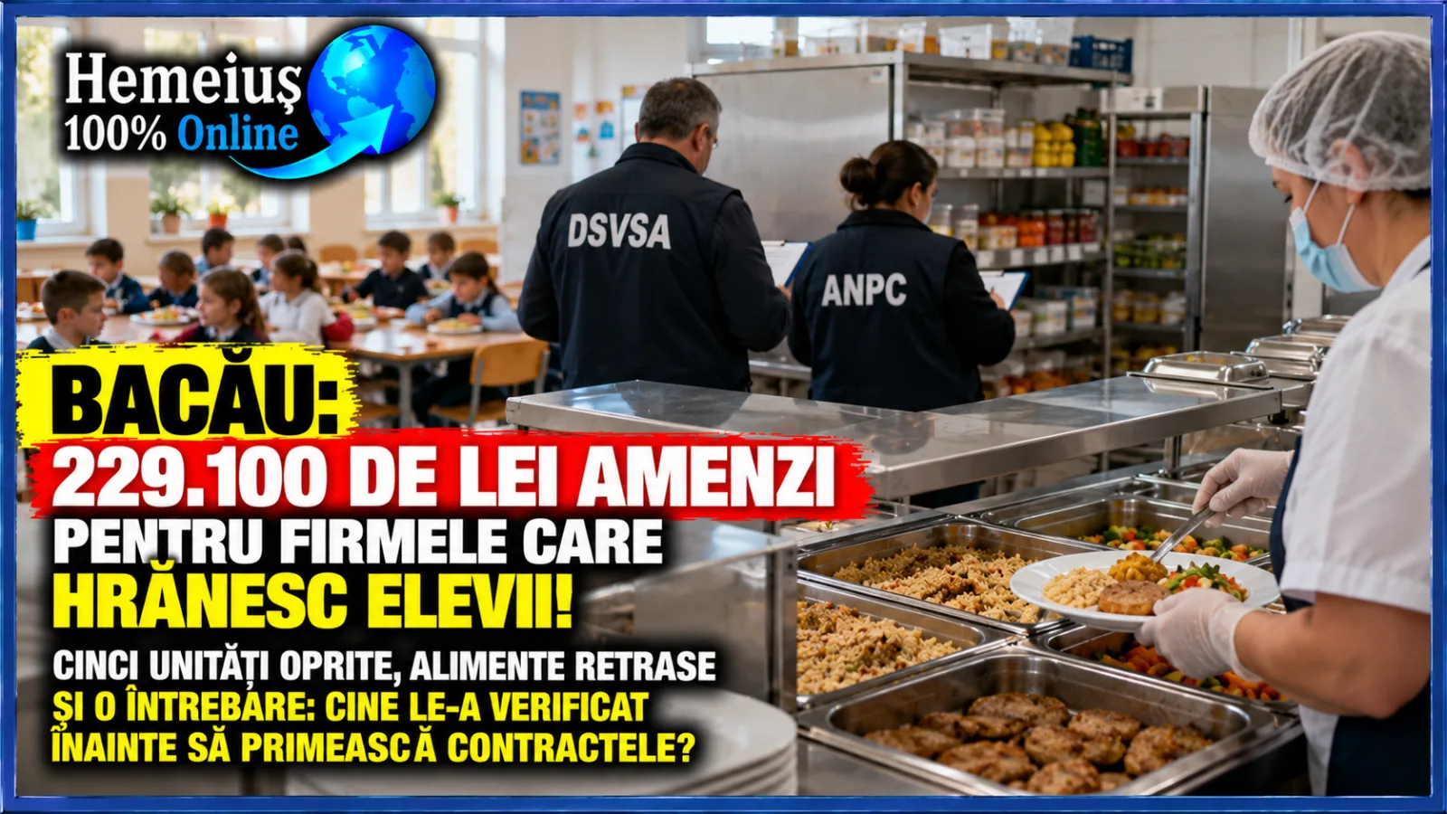 BACĂU: 229.100 DE LEI AMENZI PENTRU FIRMELE CARE HRĂNESC ELEVII! CINCI UNITĂȚI OPRITE, ALIMENTE RETRASE ȘI O ÎNTREBARE: CINE LE-A VERIFICAT ÎNAINTE SĂ PRIMEASCĂ CONTRACTELE?