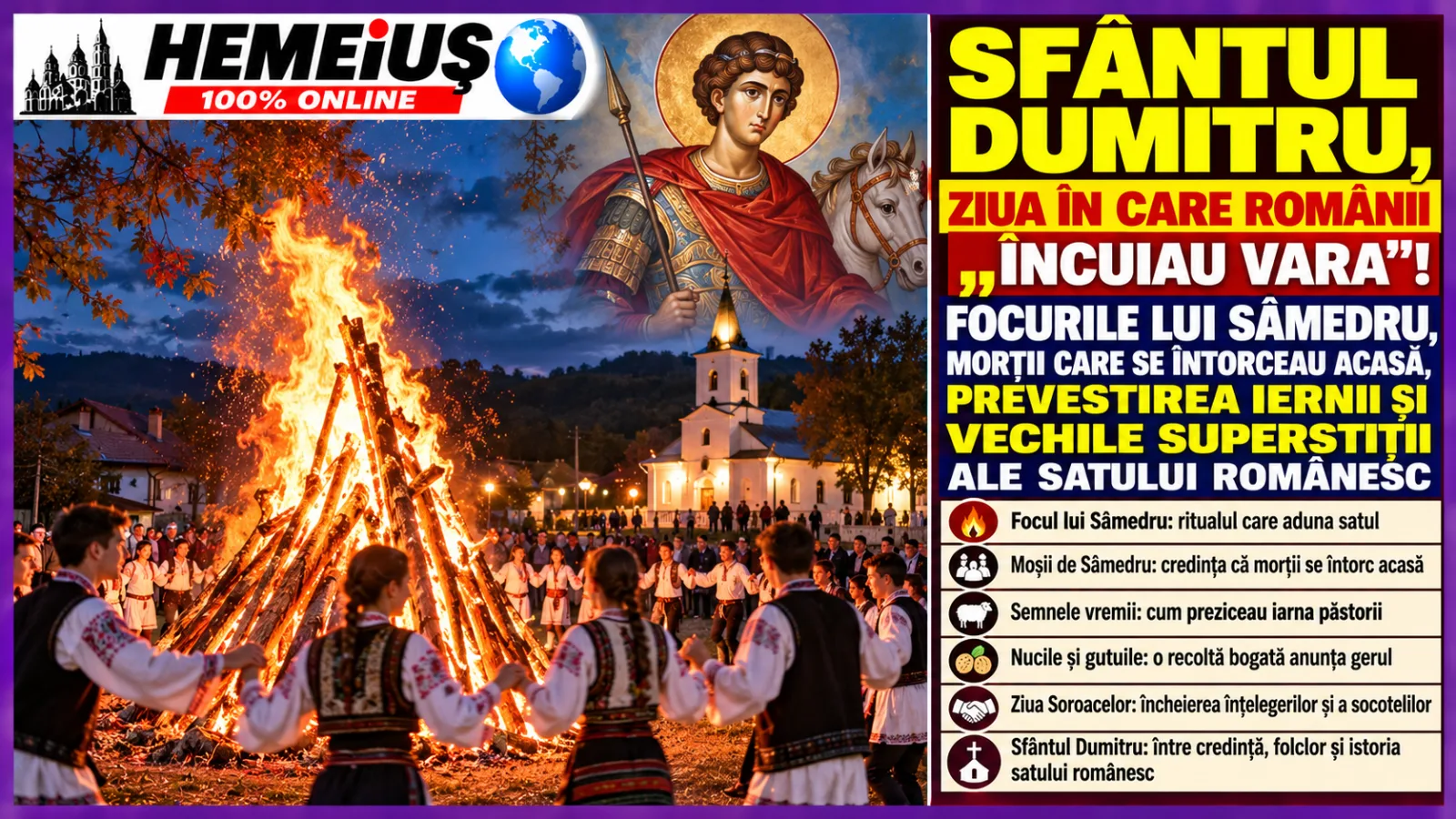 SFÂNTUL DUMITRU, ZIUA ÎN CARE ROMÂNII „ÎNCUIAU VARA”! FOCURILE LUI SÂMEDRU, MORȚII CARE SE ÎNTORCEAU ACASĂ, PREVESTIREA IERNII ȘI VECHILE SUPERSTIȚII ALE SATULUI ROMÂNESC