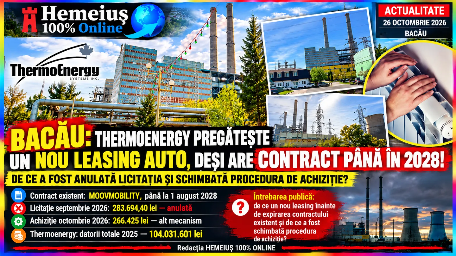 BACĂU: THERMOENERGY GROUP S.A. PREGĂTEȘTE UN NOU LEASING AUTO, DEȘI ARE CONTRACT PÂNĂ ÎN 2028! DE CE A FOST ANULATĂ LICITAȚIA ȘI SCHIMBATĂ PROCEDURA DE ACHIZIȚIE?