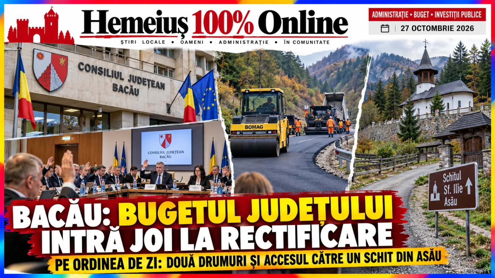 ADMINISTRAȚIE • BUGET • INVESTIȚII PUBLICE BACĂU: BUGETUL JUDEȚULUI INTRĂ JOI LA RECTIFICARE. PE ORDINEA DE ZI, DOUĂ DRUMURI ȘI ACCESUL CĂTRE UN SCHIT DIN ASĂU