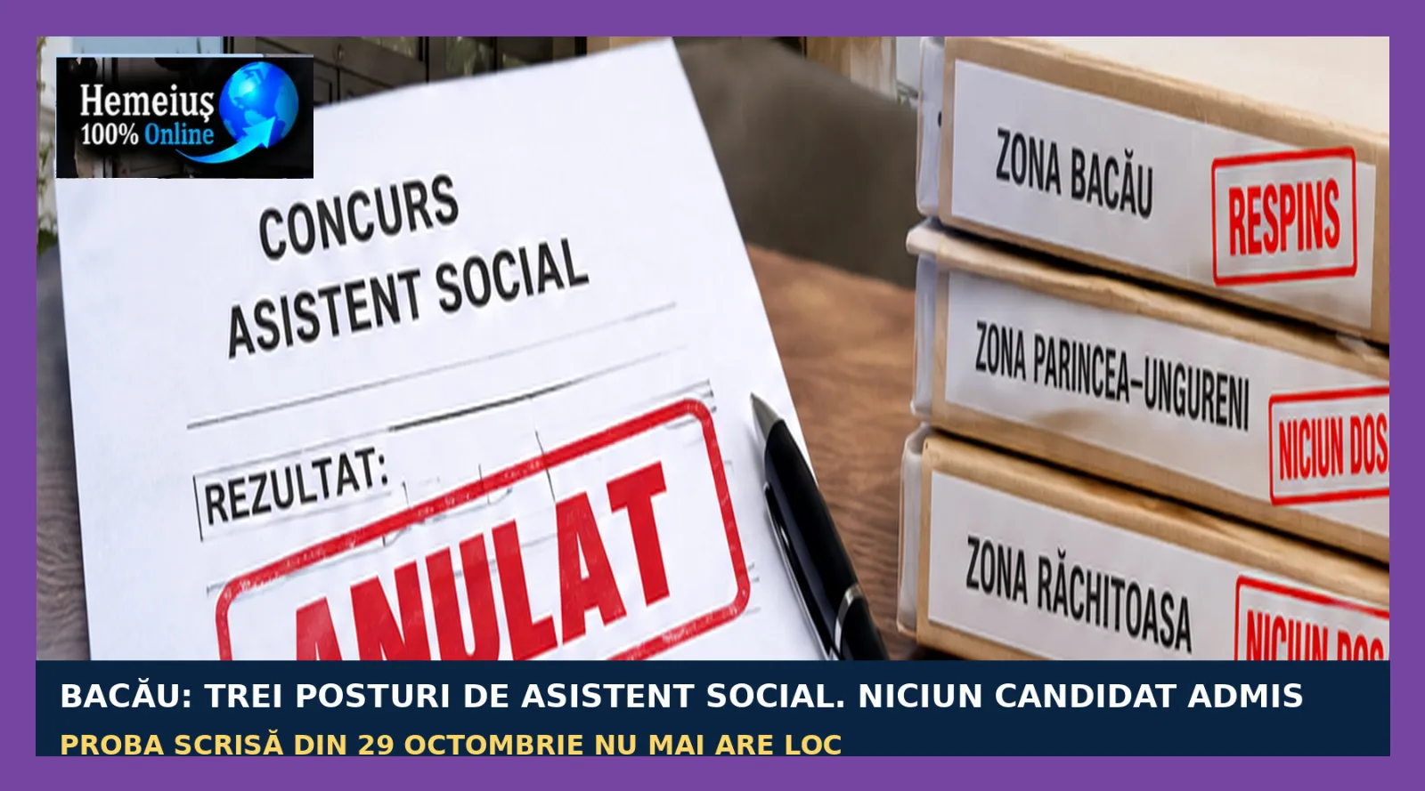 BACĂU • ASISTENȚĂ SOCIALĂ • LOCURI DE MUNCĂ: TREI POSTURI DE ASISTENT SOCIAL, UN SINGUR CANDIDAT ȘI NICIUNUL ADMIS! DGASPC NU MAI ORGANIZEAZĂ PROBA SCRISĂ DIN 29 OCTOMBRIE